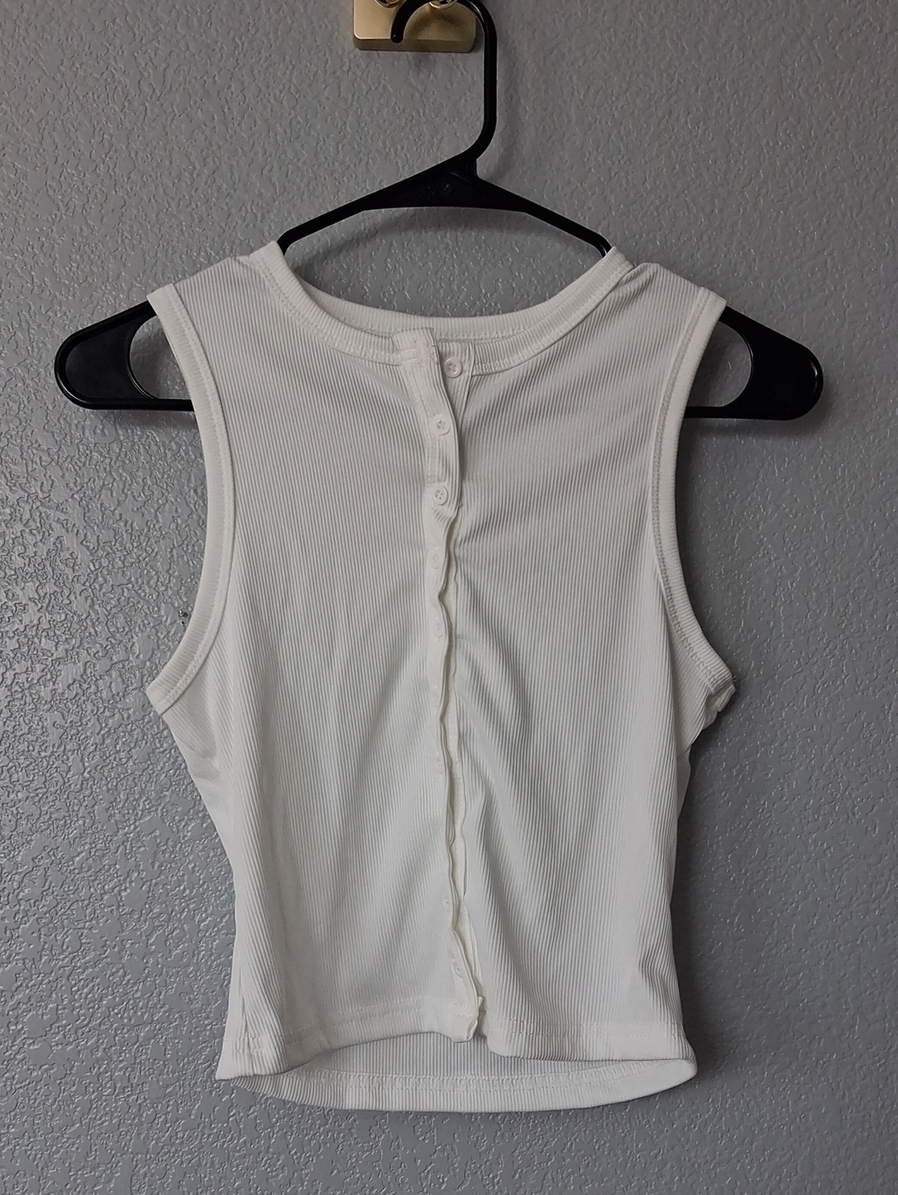 White Ribbed Button-Back Tank Top